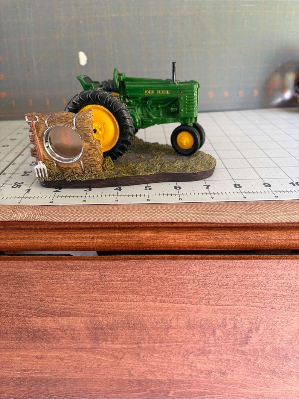 John Deere Green and Yellow Tractor Napkin/Recipe Stand with Hay Bale Accent